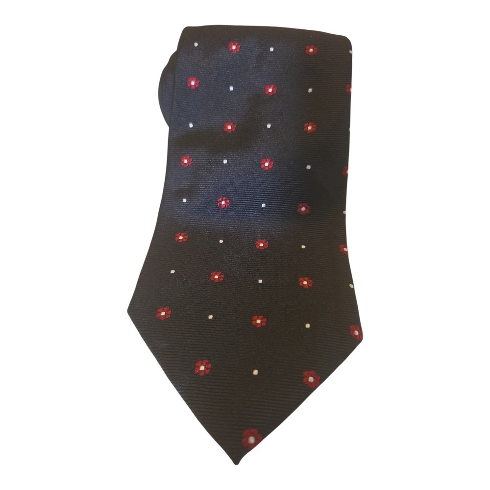 Brooks Brothers 346 Mens Silk Tie Black Red Floral Medallion Woven Italy USA